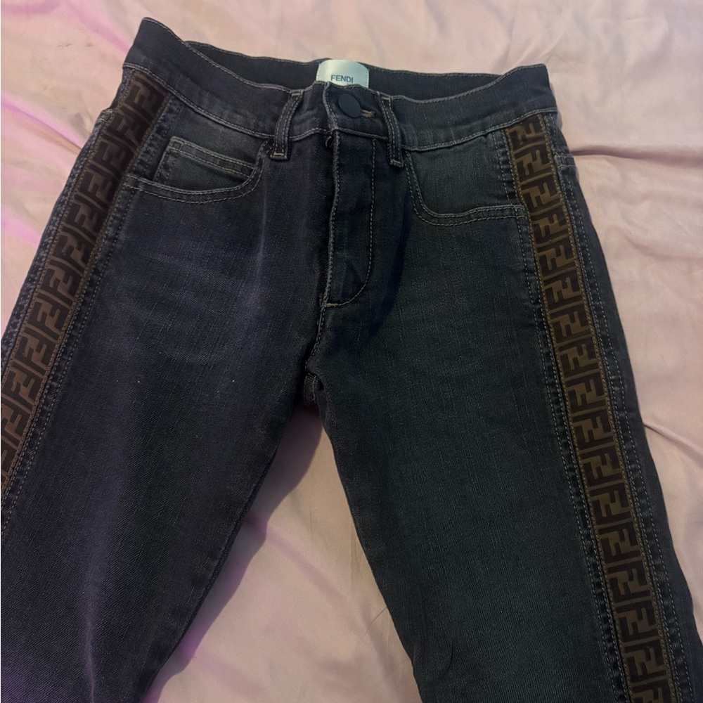 Fendi Black Skinny Jeans with Brown Geometric Pattern